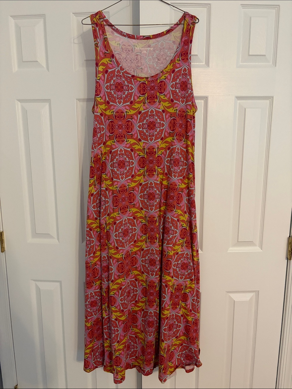 Soft Surroundings Pink and Yellow Printed Maxi Dress